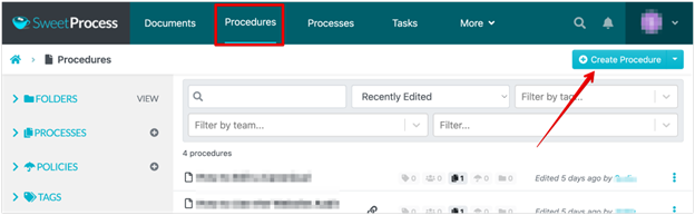 click on the “Procedures” tab and the “Create Procedure” button