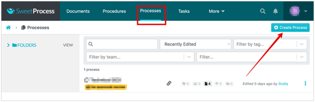 clicking on the “Processes” tab and the “Create Process” button