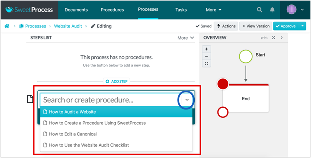 search for an existing procedure or create a new one