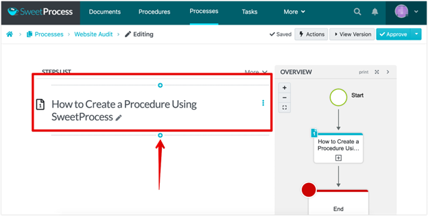 After selecting a procedure, it automatically adds it to the process