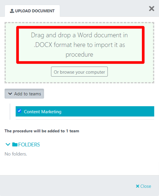 import an existing procedure into SweetProcess