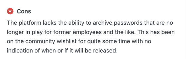 inability to archive passwords for former employees