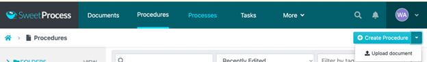 On the “Procedures” tab, click on the down arrow button to the right of the “Create Procedure” button. 