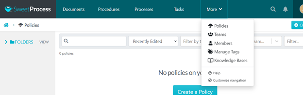 clicking the More tab to create policies
