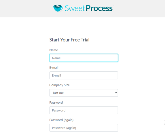 start your free trial in sweetprocess