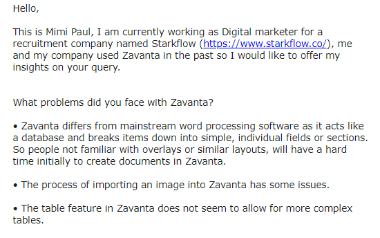table feature in Zavanta does not seem to allow for more complex tables