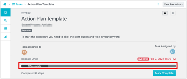 track every step an employee takes until a task is checked off to completion