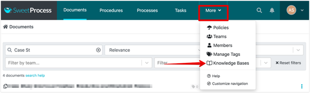 knowledge base on SweetProcess