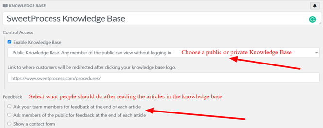 set up your knowledge base to be public or private