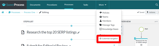 sweetprocess customize navigation