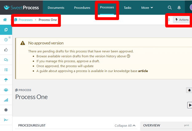 sweetprocess process actions