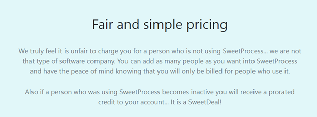 sweetprocess fair and simple pricing