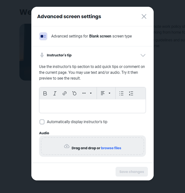 coassemble advanced screen settings