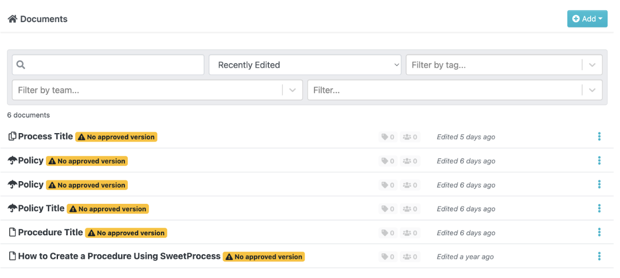 sweetprocess dashboard