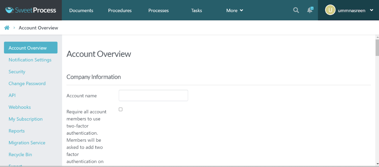 sweetprocess account overview