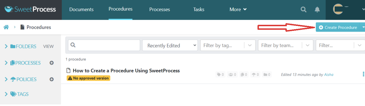 sweetprocess create procedure