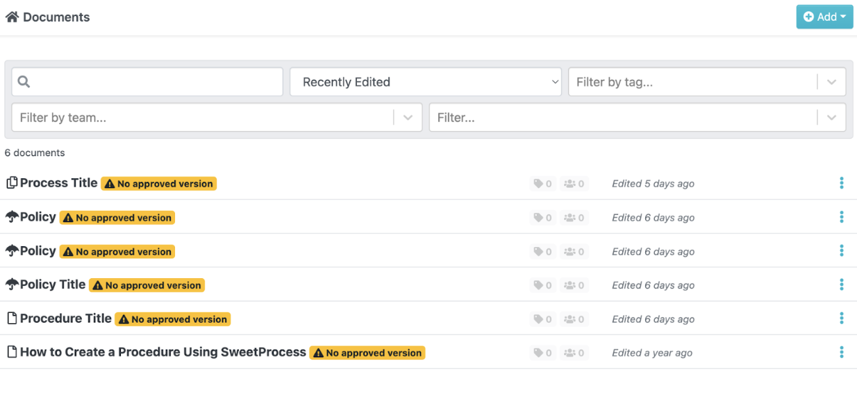 sweetprocess dashboard