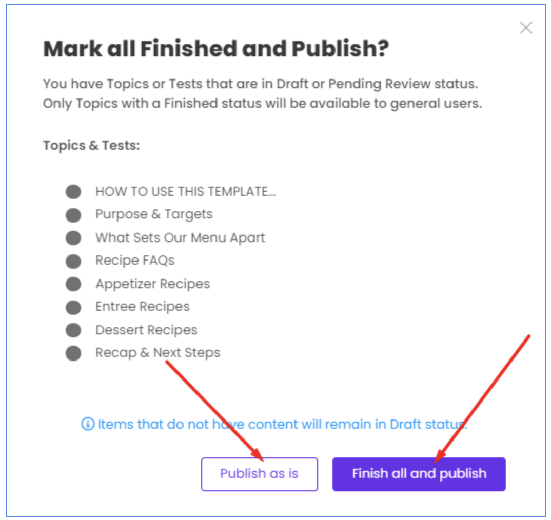 publish options