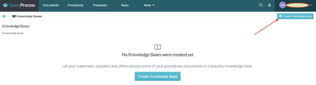 Click on “Create Knowledge Base” on the top right.