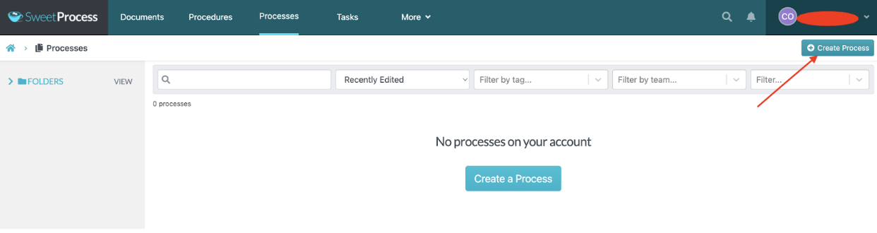 Click on “Create Process” at the top right.