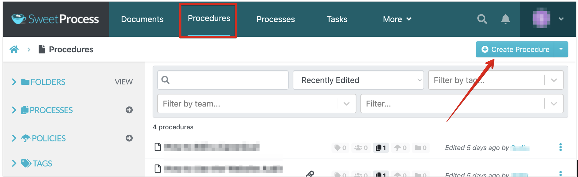 create a process for your team through the “Processes” tab