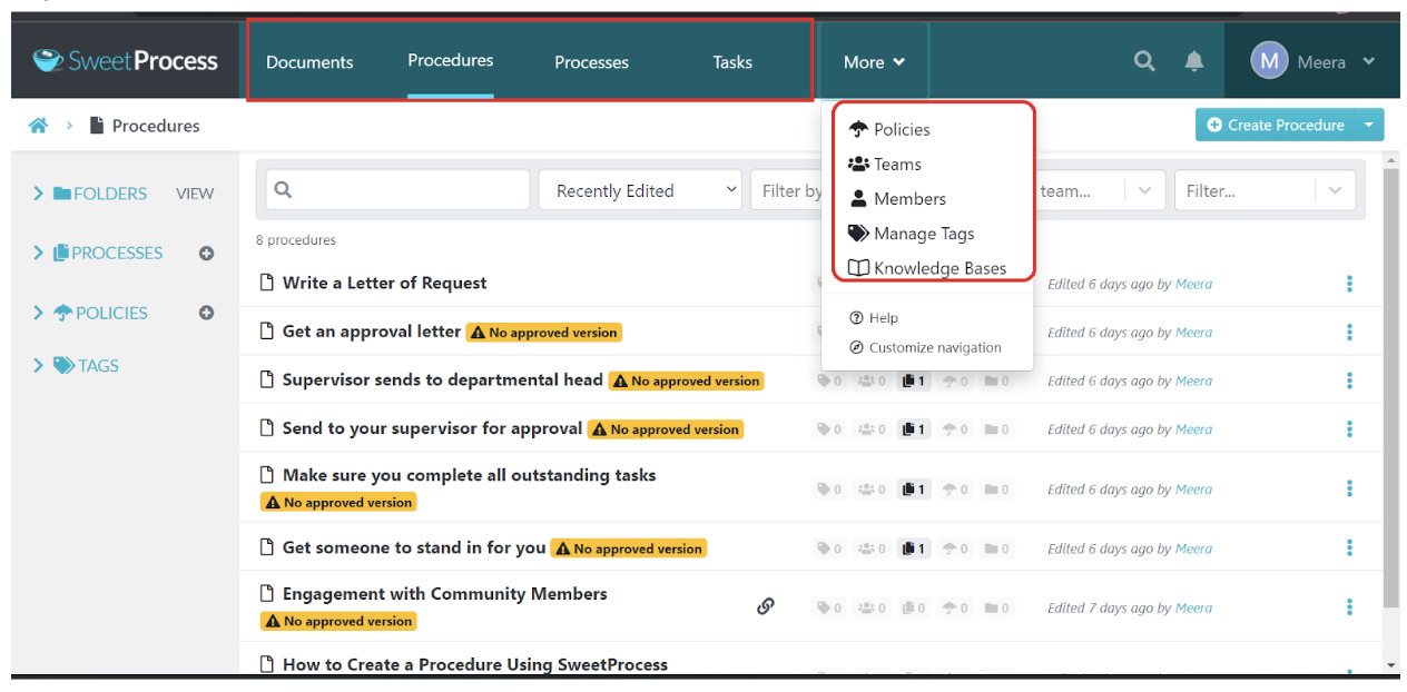 SweetProcess dashboard