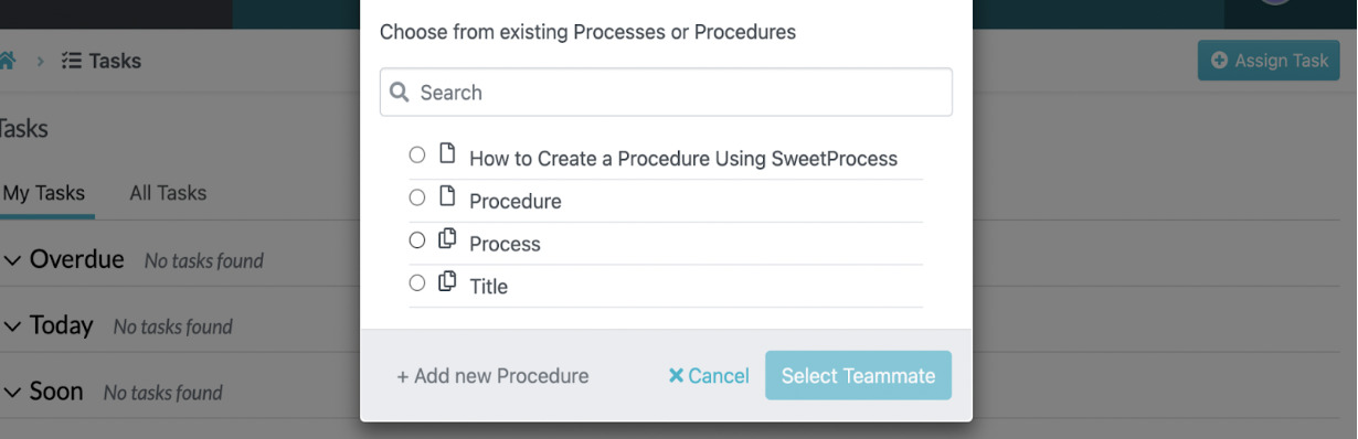 choose from existing processes