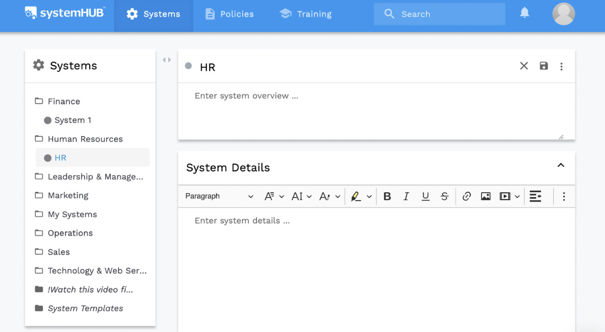 systems dashboard