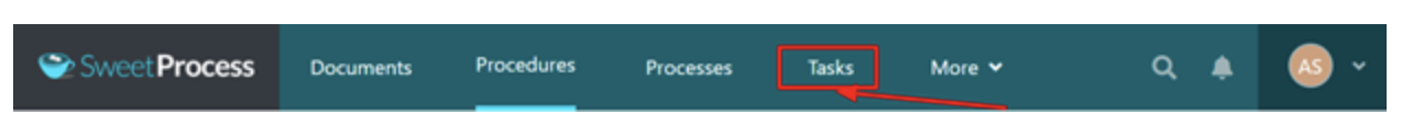 SweetProcess dashboard, click on “Tasks.”