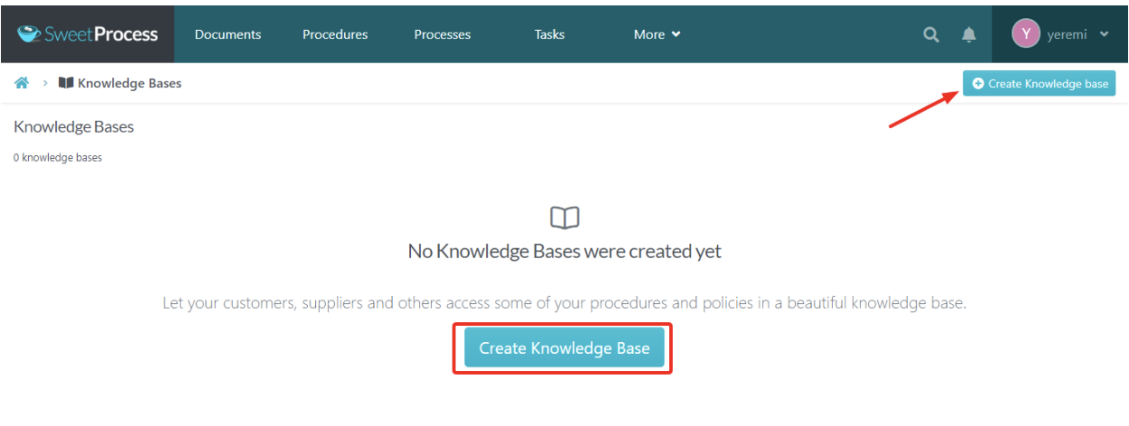 click the “Create Knowledge base” button