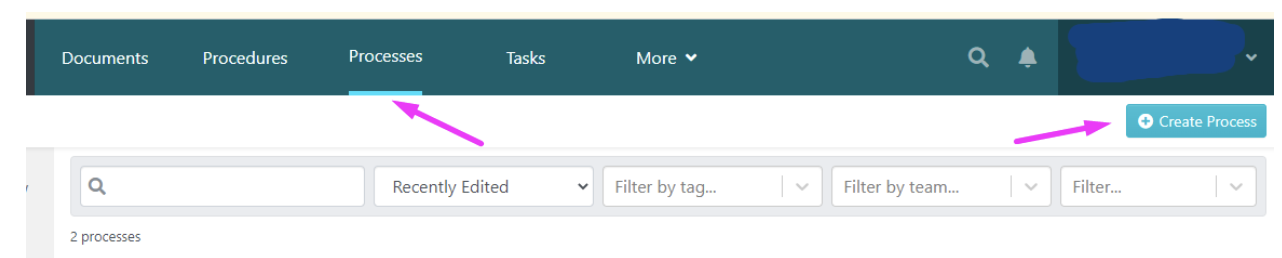Select “Processes” on the main menu and click on “Create Process” and fill in the necessary information