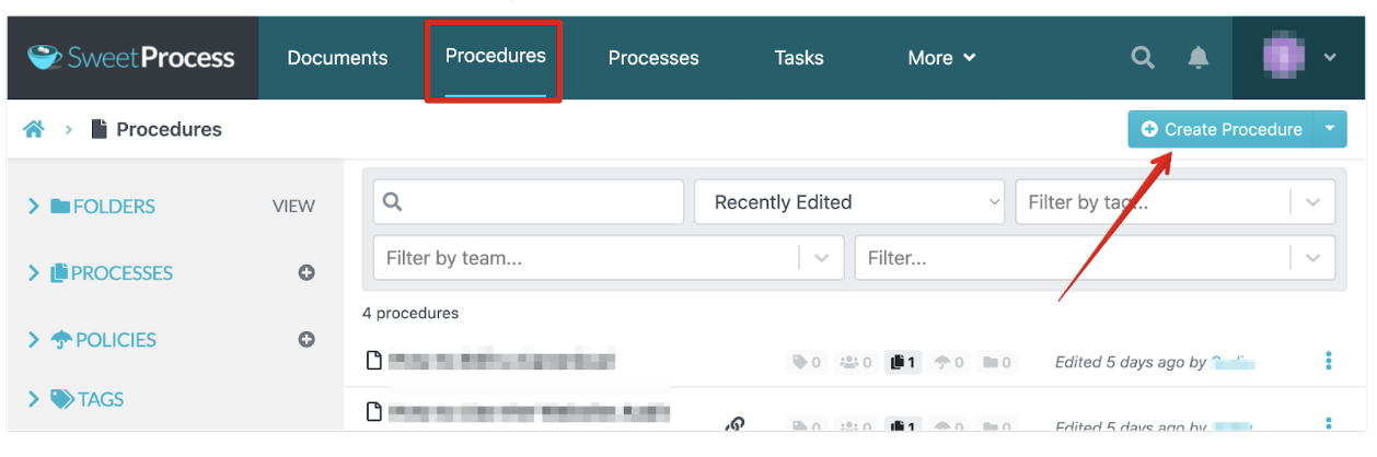 click the “Create Procedure” button under the “Procedures” menu