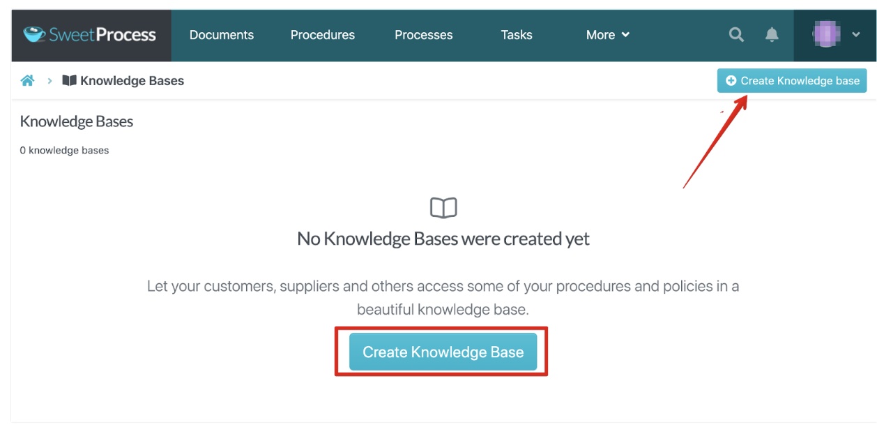 This will redirect you to the page below, where you click on the "Create Knowledge Base" button.