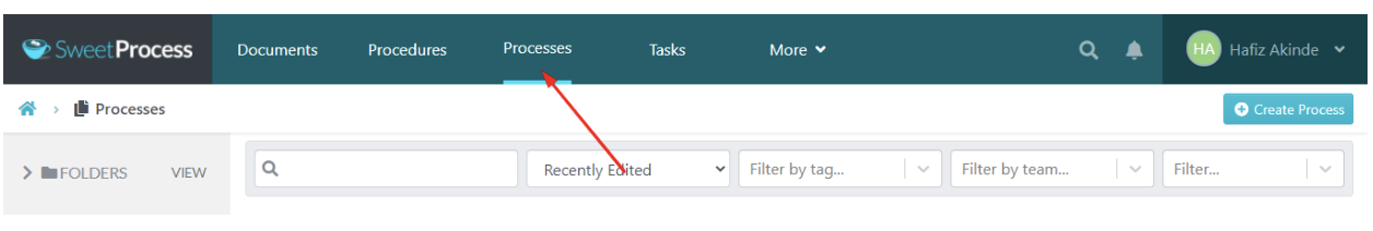 Step 2: Click “Processes” on the top navigation bar.