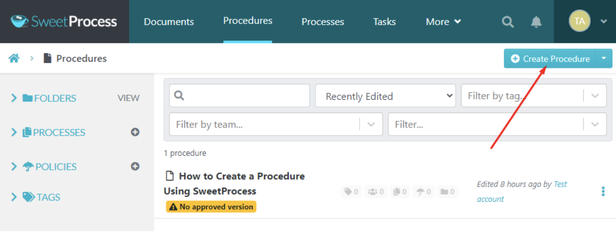 Step 2: Click “Create Procedure.”