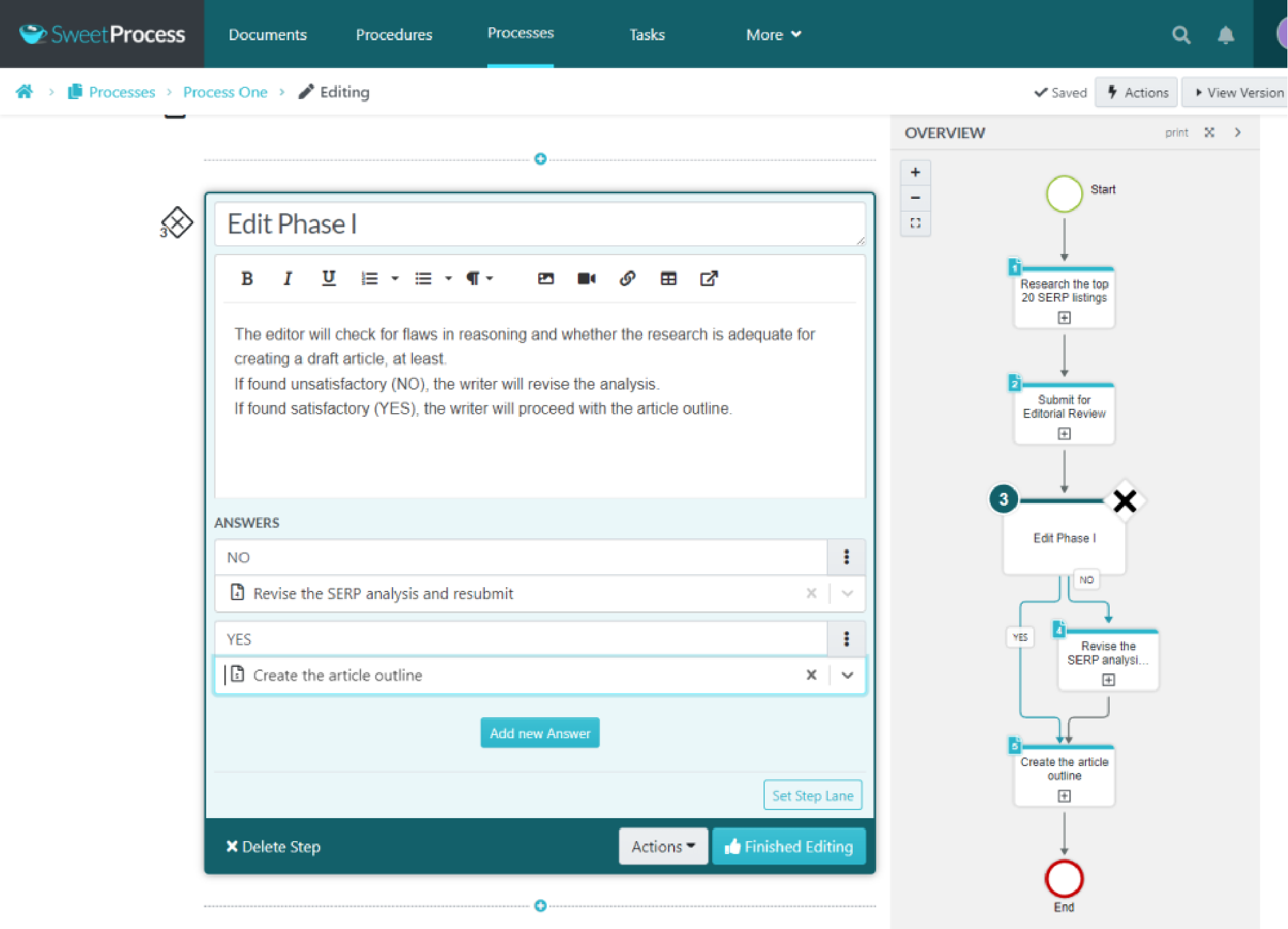  text area with various options appears when you choose the Decision element