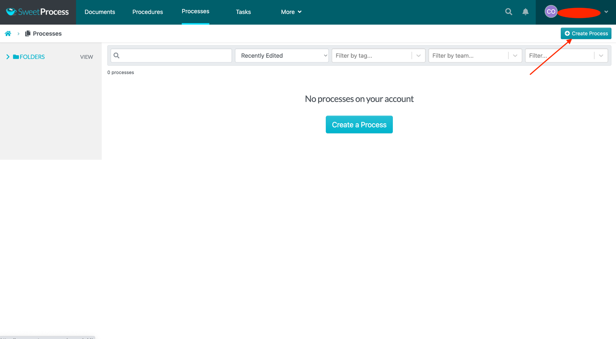 Click on the “Create Process” tab on the top right.