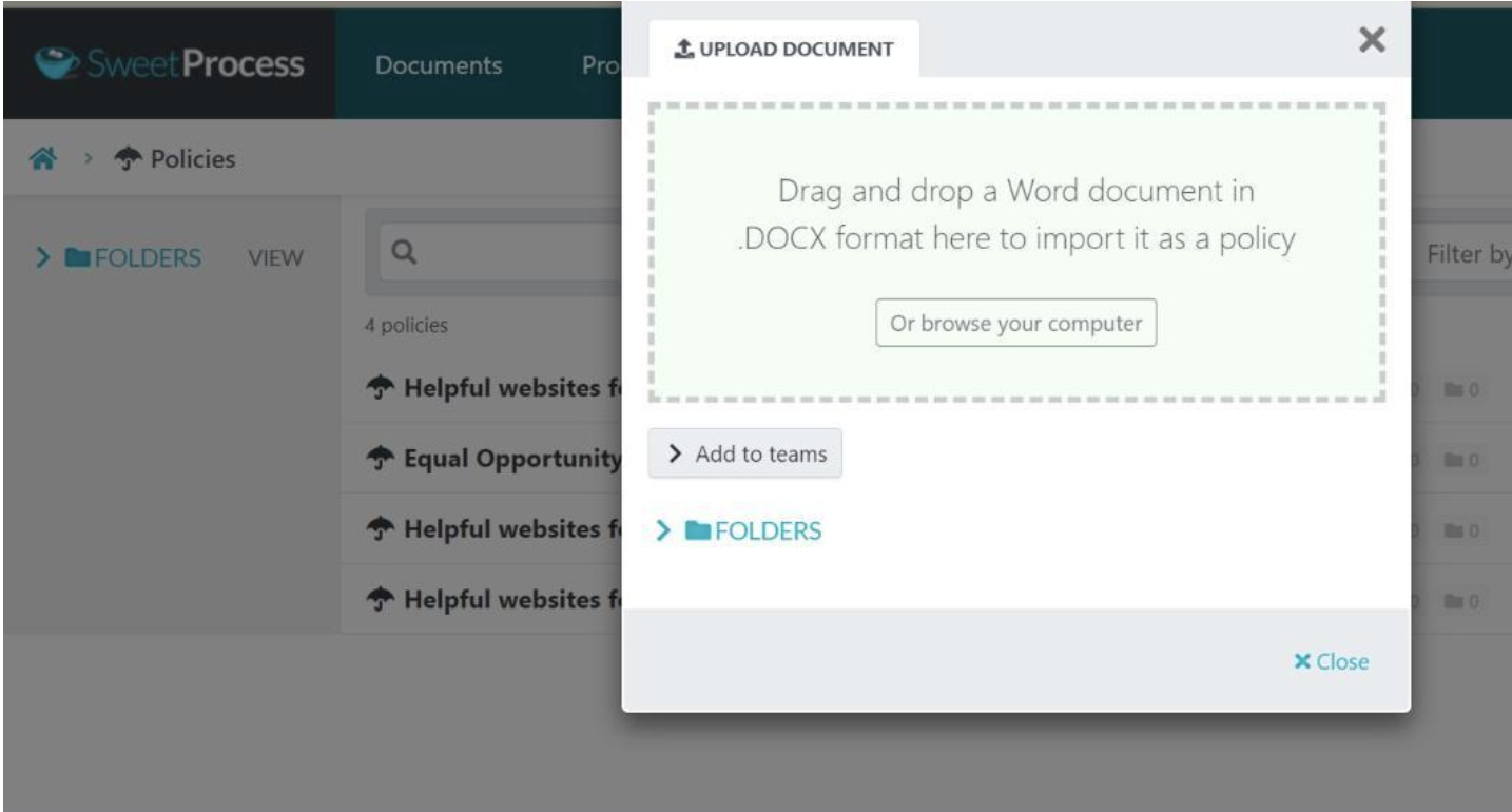 drag and drop a Word document in DOCX format