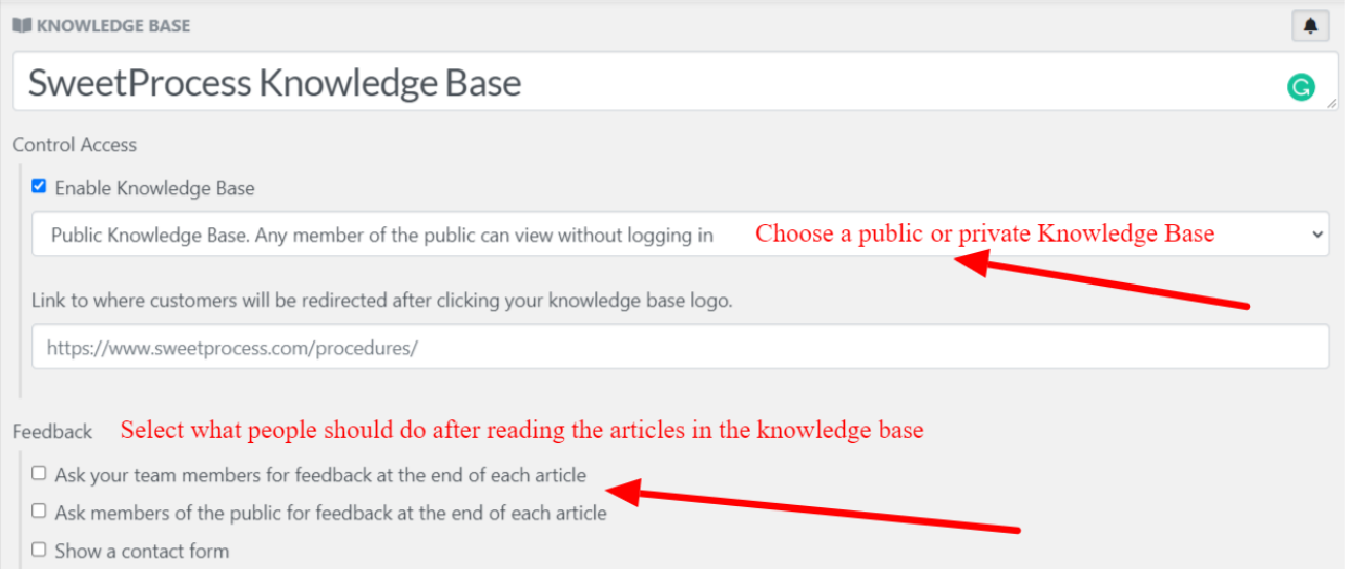 knowledge base option