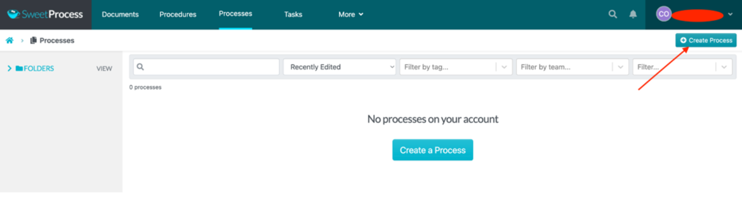 Click on “Create Process” at the top right.
