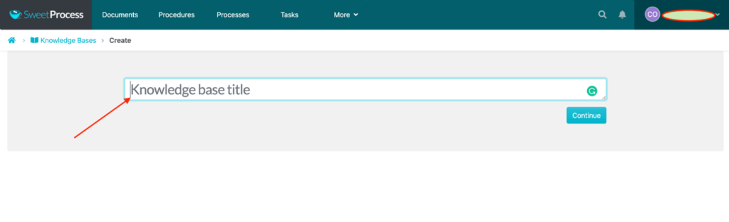 Enter the title of your knowledge base and click on “Continue.”