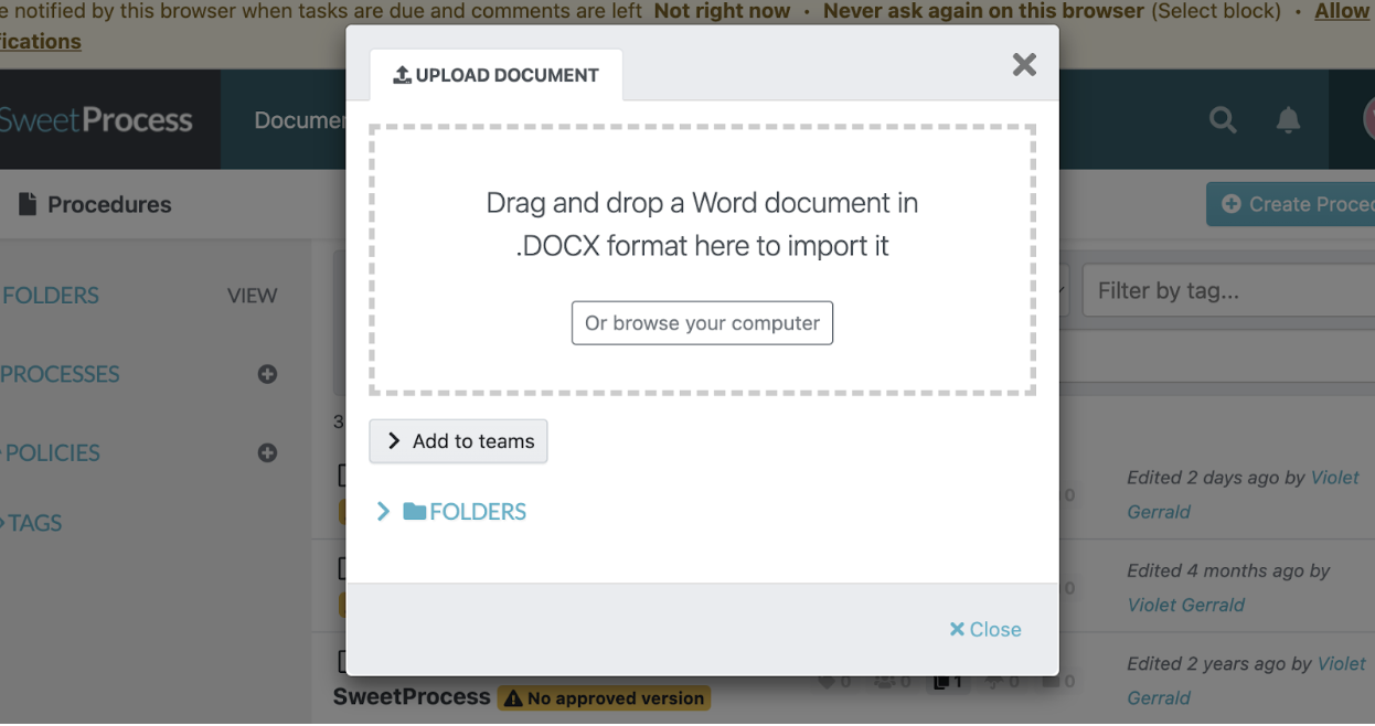 After selecting “Upload document,” you can drag and drop the specific document