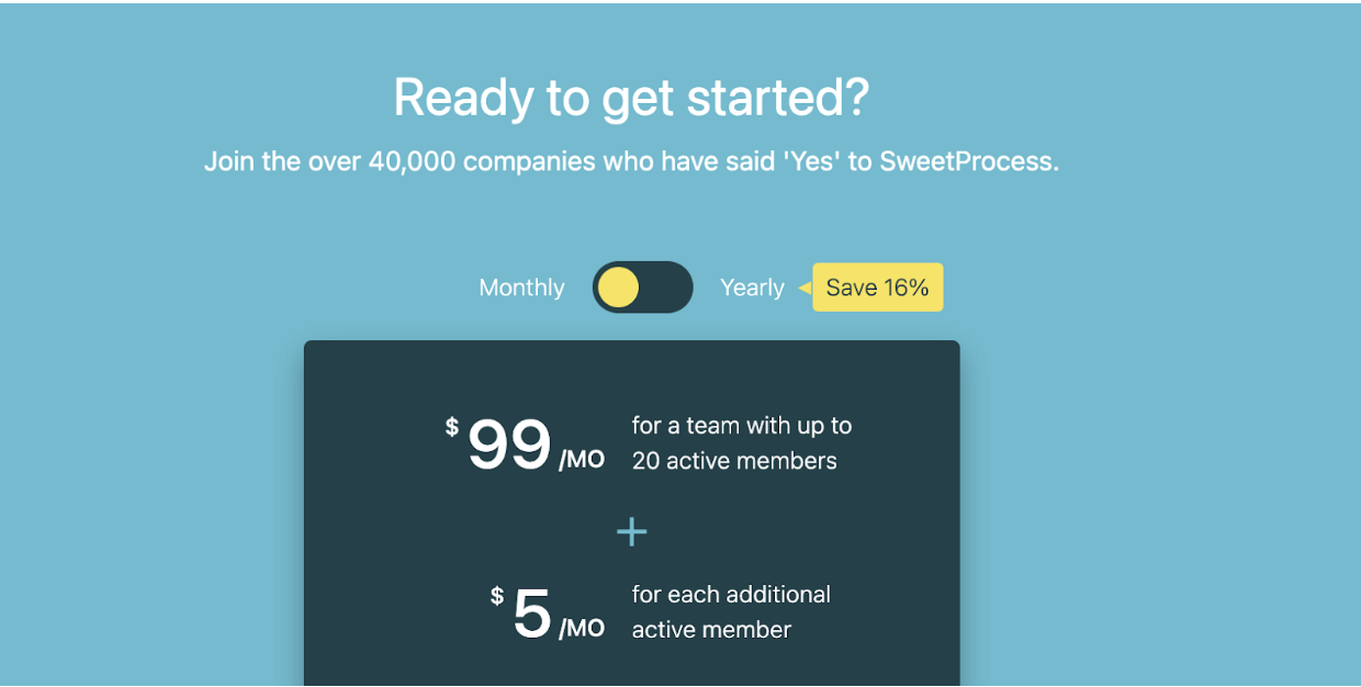 SweetProcess Pricing Structure