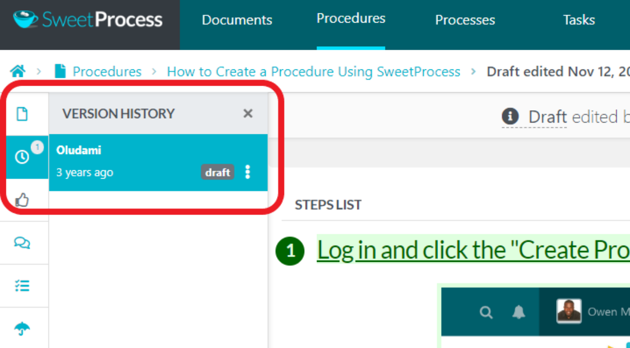 version history of processes.