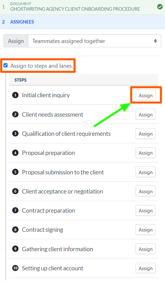 assign specific steps in a procedure