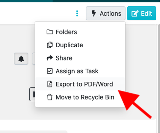 "Export to PDF/Word" button.