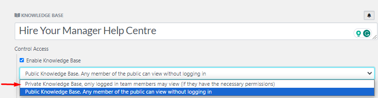 Private and public knowledge base option