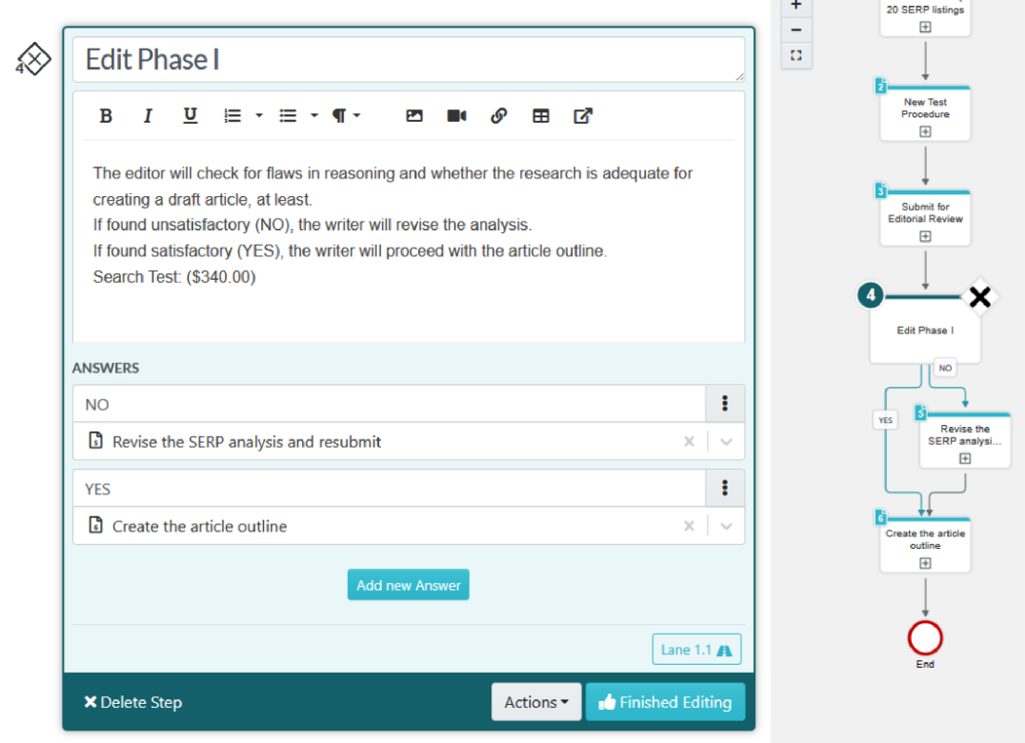 Edit Area for the Decision Step