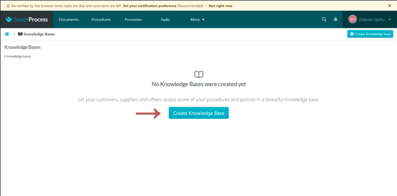 Step 2: Click on “Create Knowledge Base.”