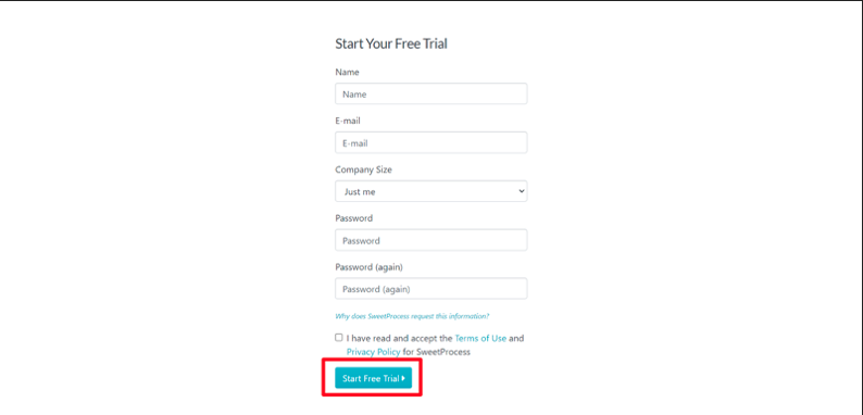 Step 3: Fill in the boxes on the page and click “Start Free Trial.”